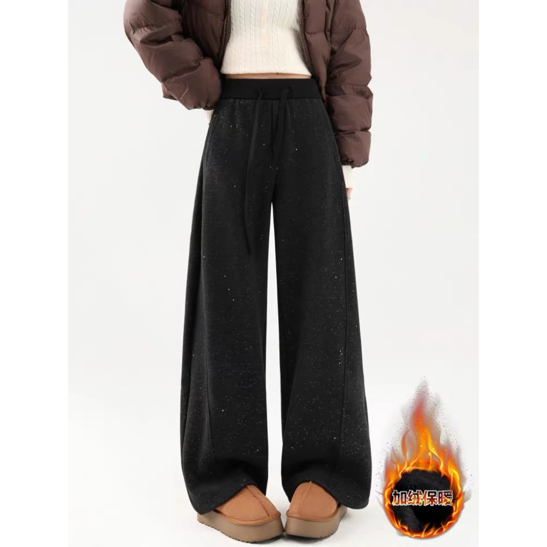 1028满天星细闪冬季加绒加厚高腰抽绳休闲银亮闪闪裤（裤长99左右）