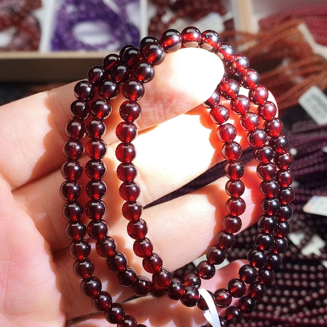 石榴石手链未镶嵌5.5mm精品酒红孤品特价