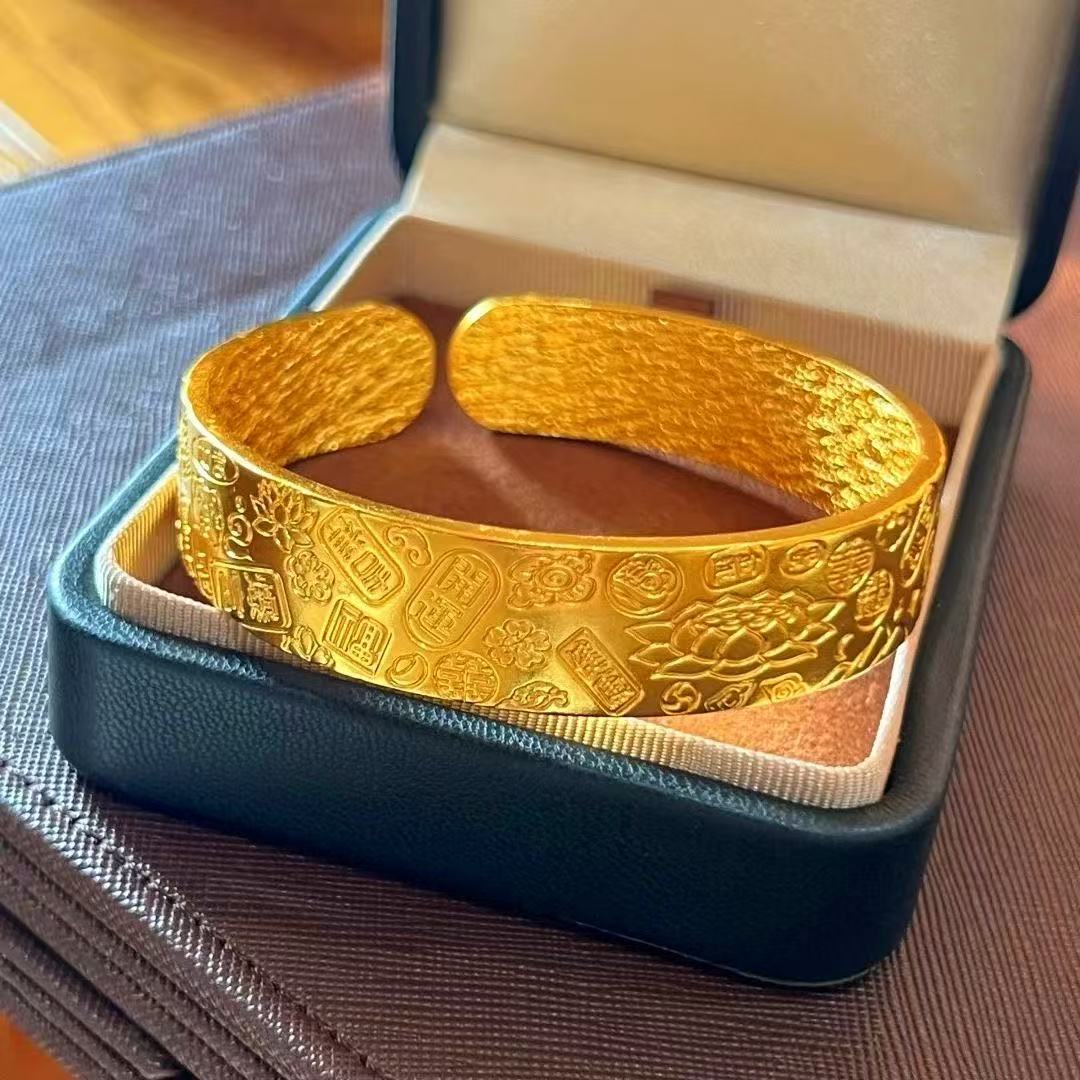 【昕昕专属福利】吉言开口宽面合金八宝莲花手镯FR09