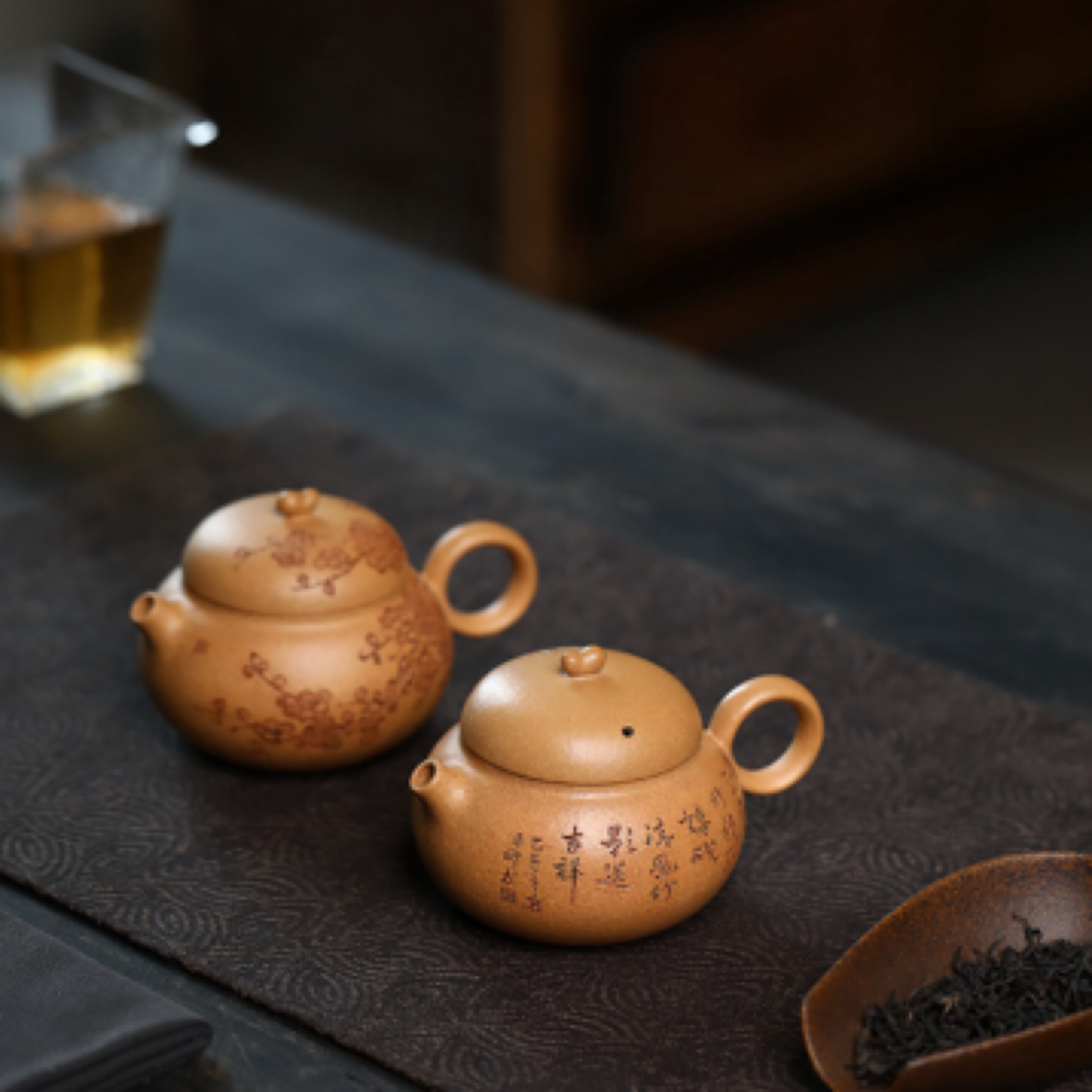 宜兴原矿段泥手工刻绘文旦小容量紫砂壶茶叶白茶老寿眉功夫茶具