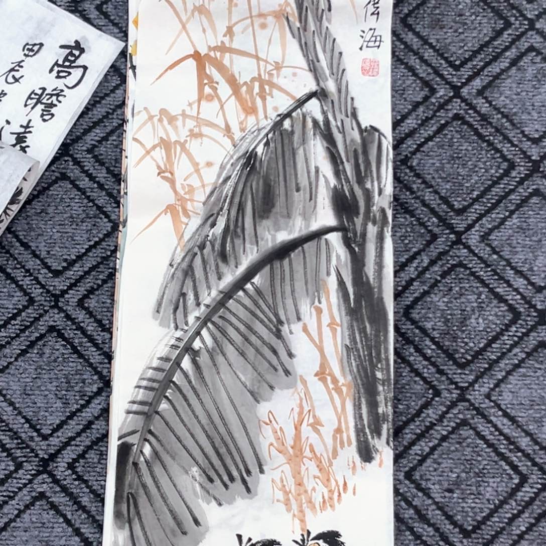 国画伟海老师三尺对开花鸟作品赵