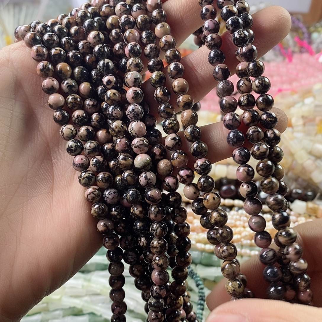 玛瑙/玉髓珠宝半成品未镶嵌一条天然6mm老矿黑线蔷薇石