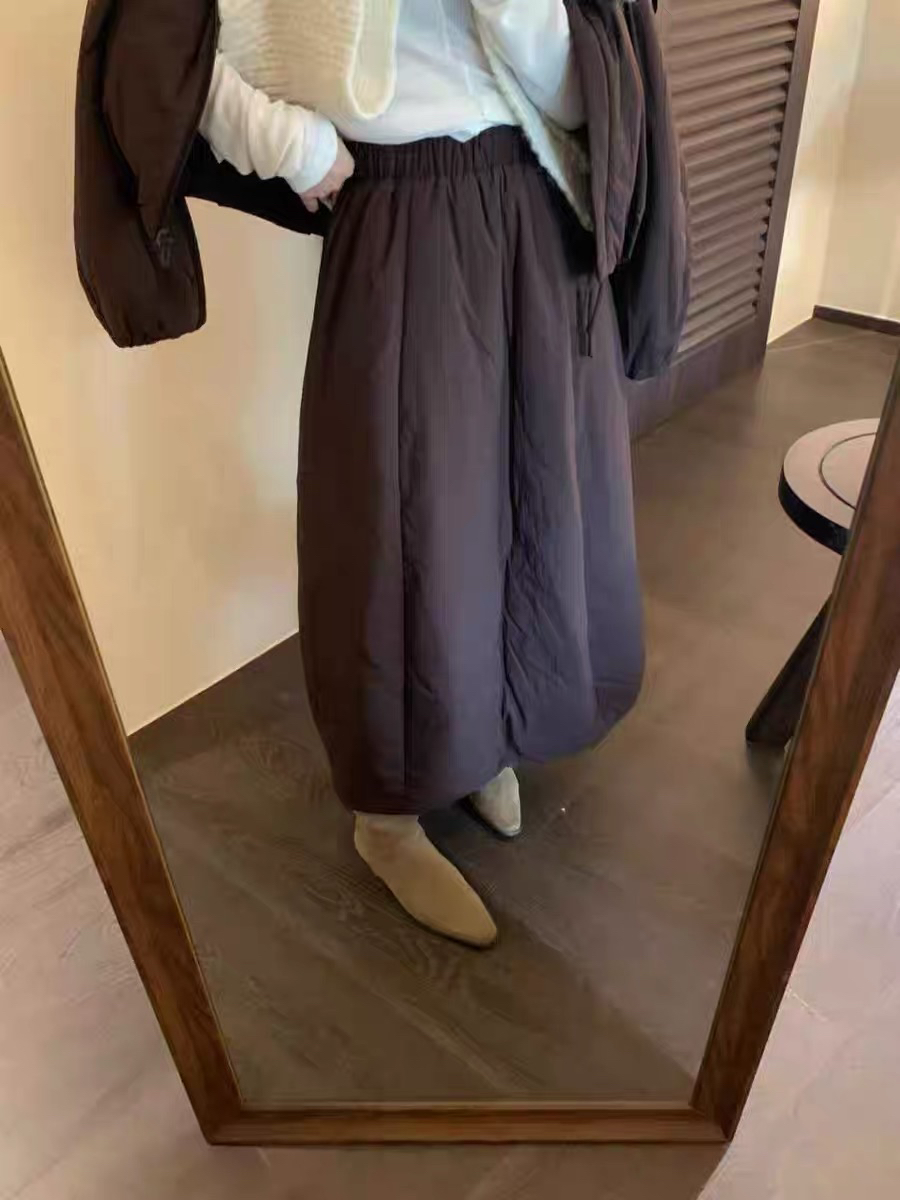 灰灰呀！韩代复古设计感夹棉加厚保暖松紧腰百搭宽松显瘦A字半身裙