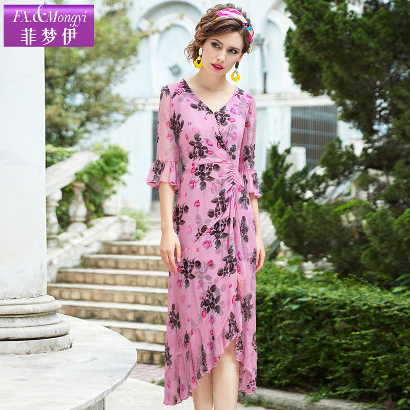 菲梦伊新款100%桑蚕丝时尚连衣裙62964