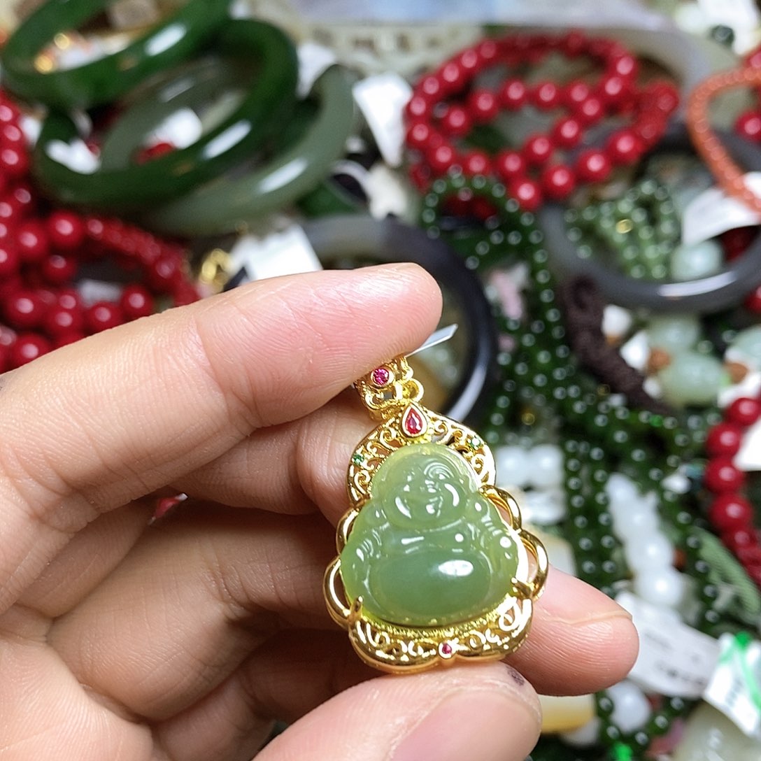 和田玉颈饰银S925镶嵌