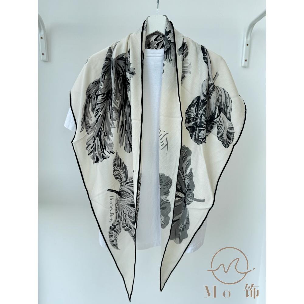 高奢真丝羊绒【素描郁金香】淡人气质系列优雅百搭真丝羊毛大三角