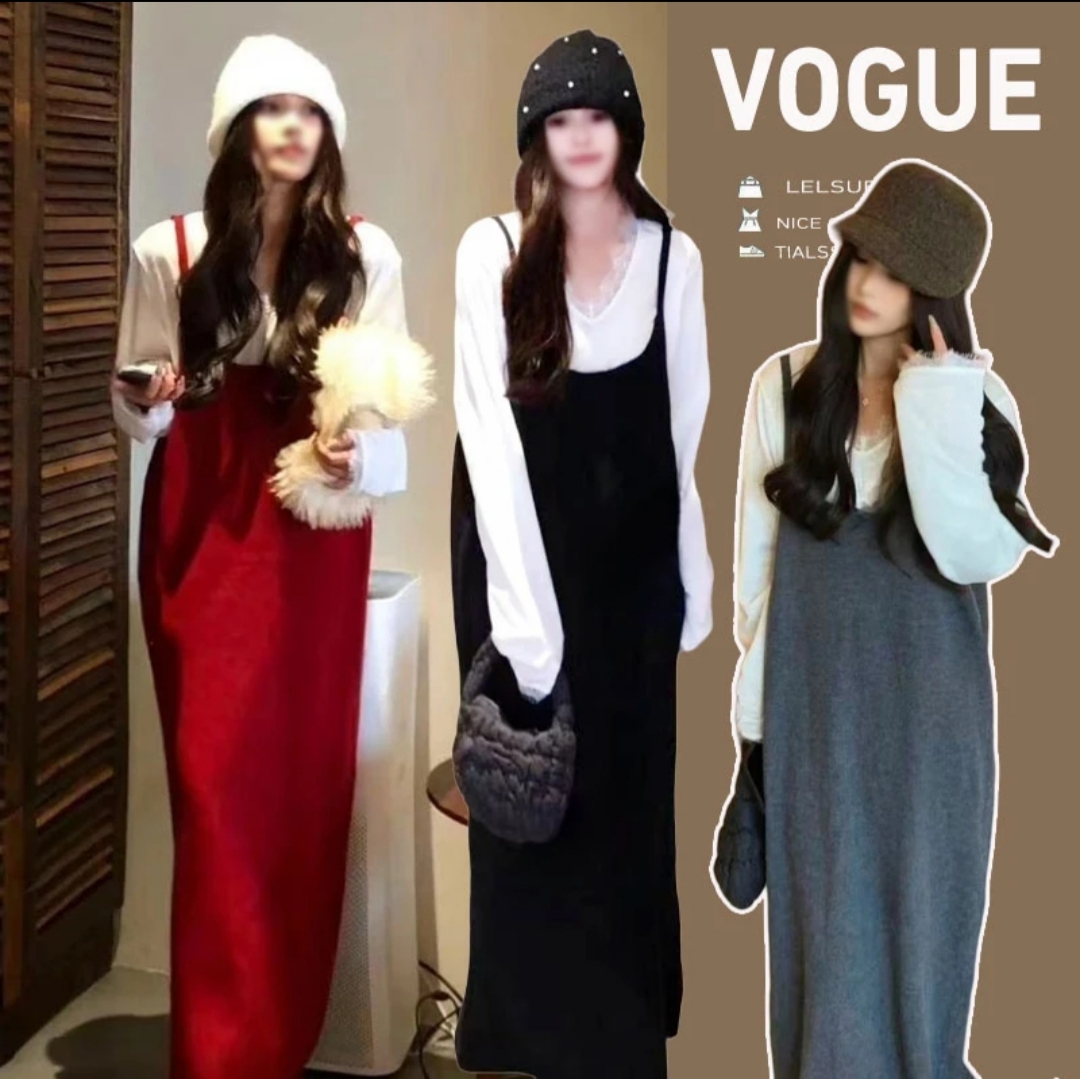 新款2025年秋冬吊带针织连衣裙纯色显瘦加韩版打底衫孕妇套装