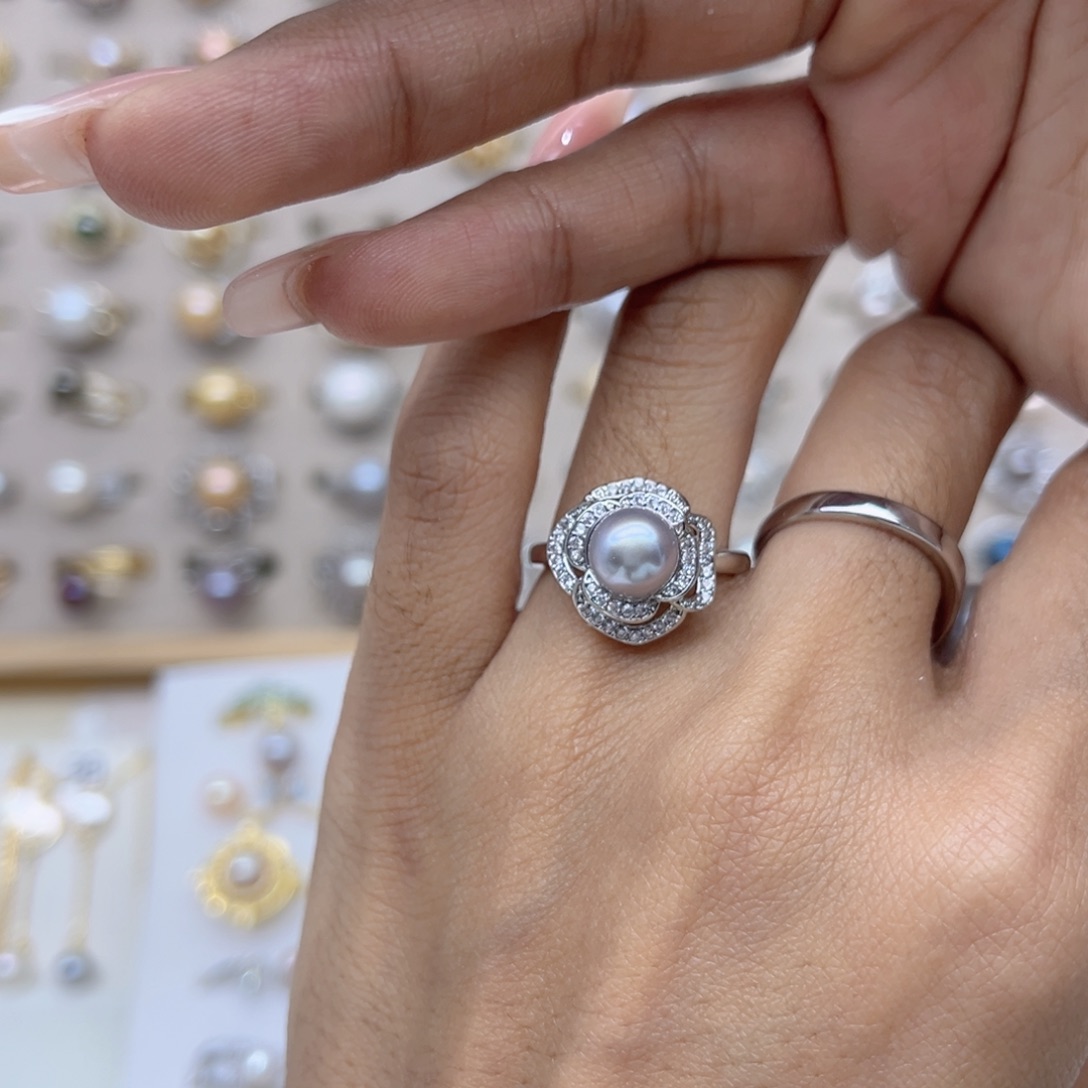 猫***头合金淡水珍珠戒指