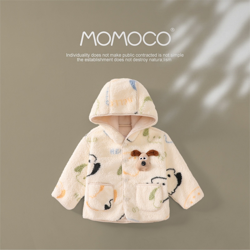 MOMOCO冬季男卡通小狗毛毛外套洋气时尚保暖连帽棉衣75430123016