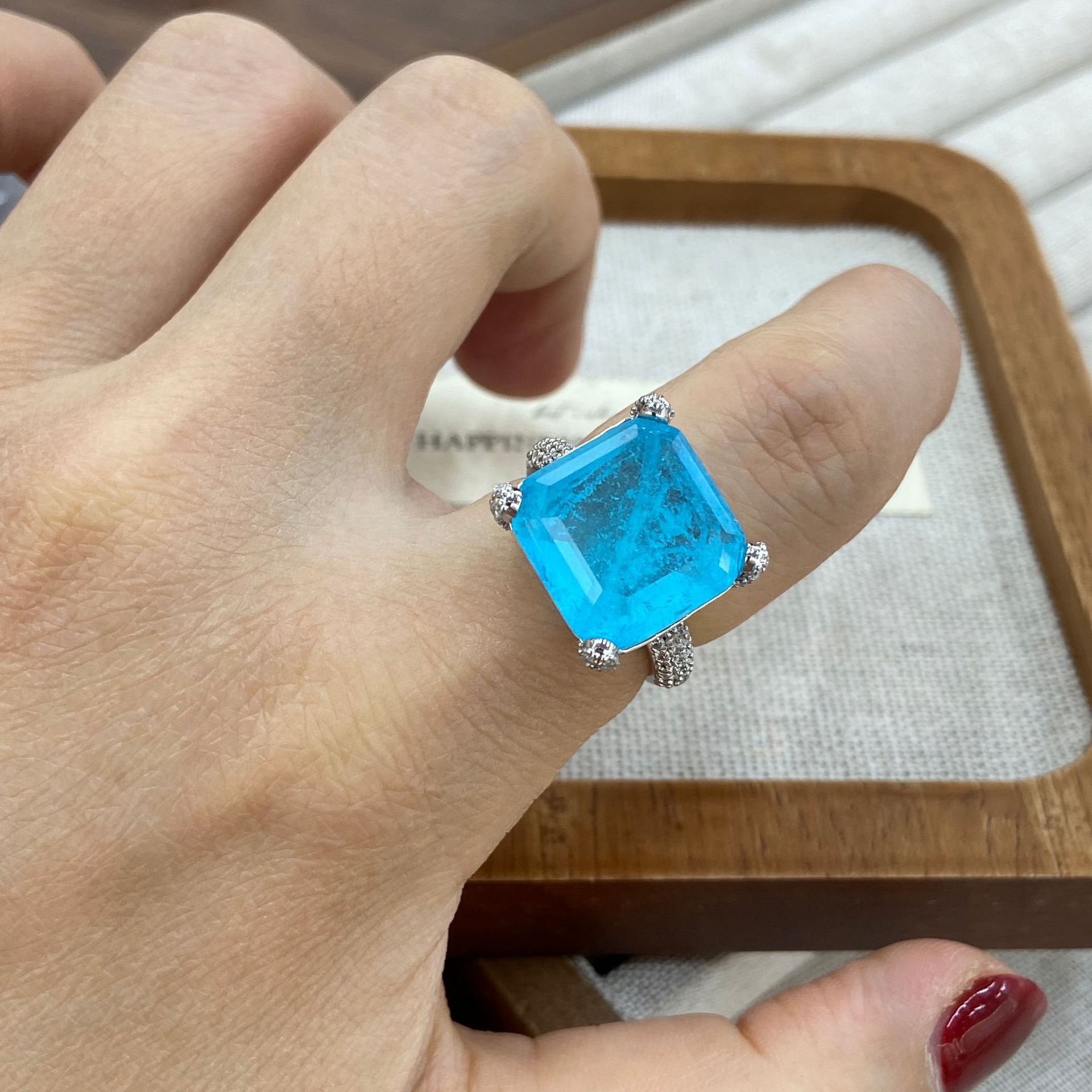 铜合金戒指 鼎溢欧美风格奢华高级正方女名媛风时尚冰花切戒指wr