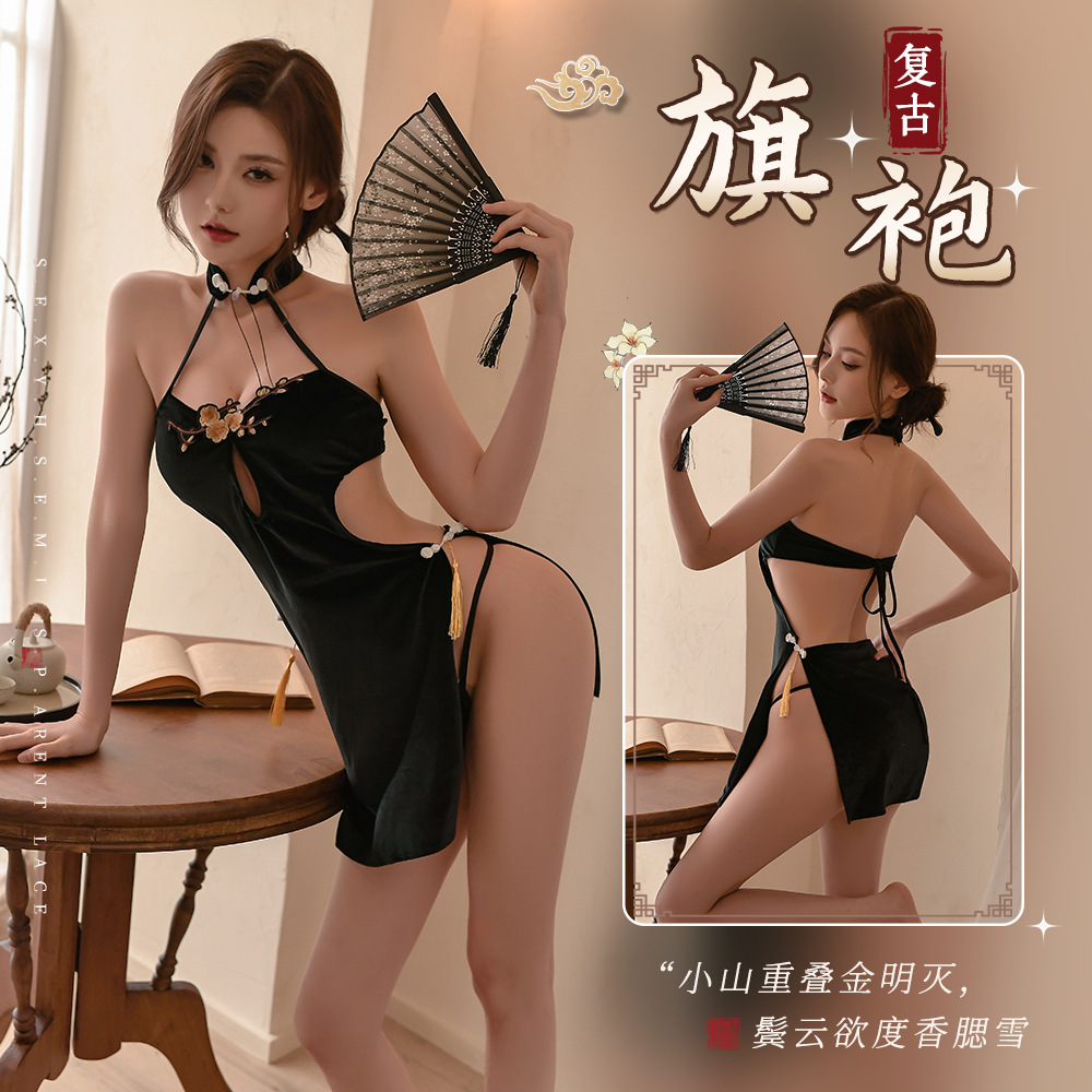 520睡衣女款爆款2025新款性感女梅花刺绣复古旗袍古典丝绒性感睡