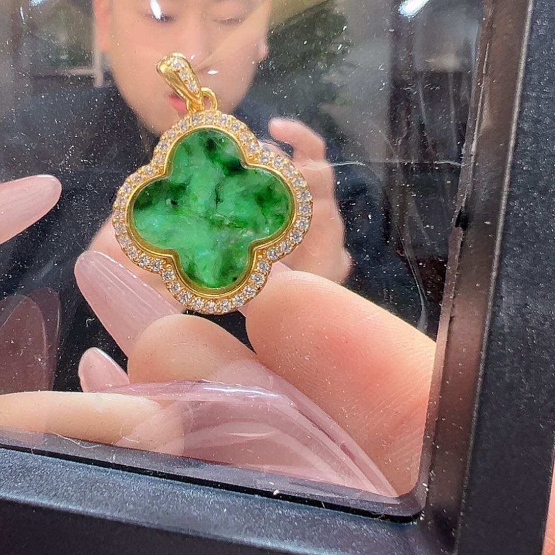 翡翠耳饰银S925镶嵌吊坠一个11