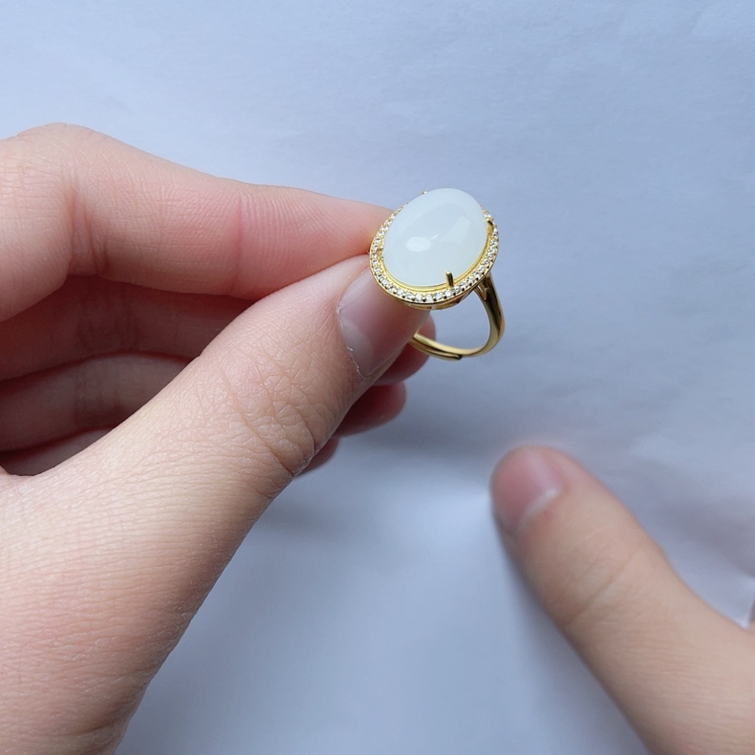 和田玉戒指。k k银S925镶嵌