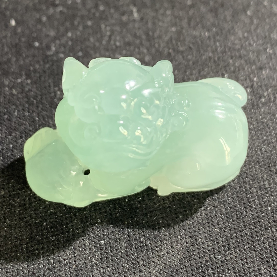 【满色•狮子】缅甸天然A货翡翠冰种晴绿满色手工立体小狮子挂件百搭
