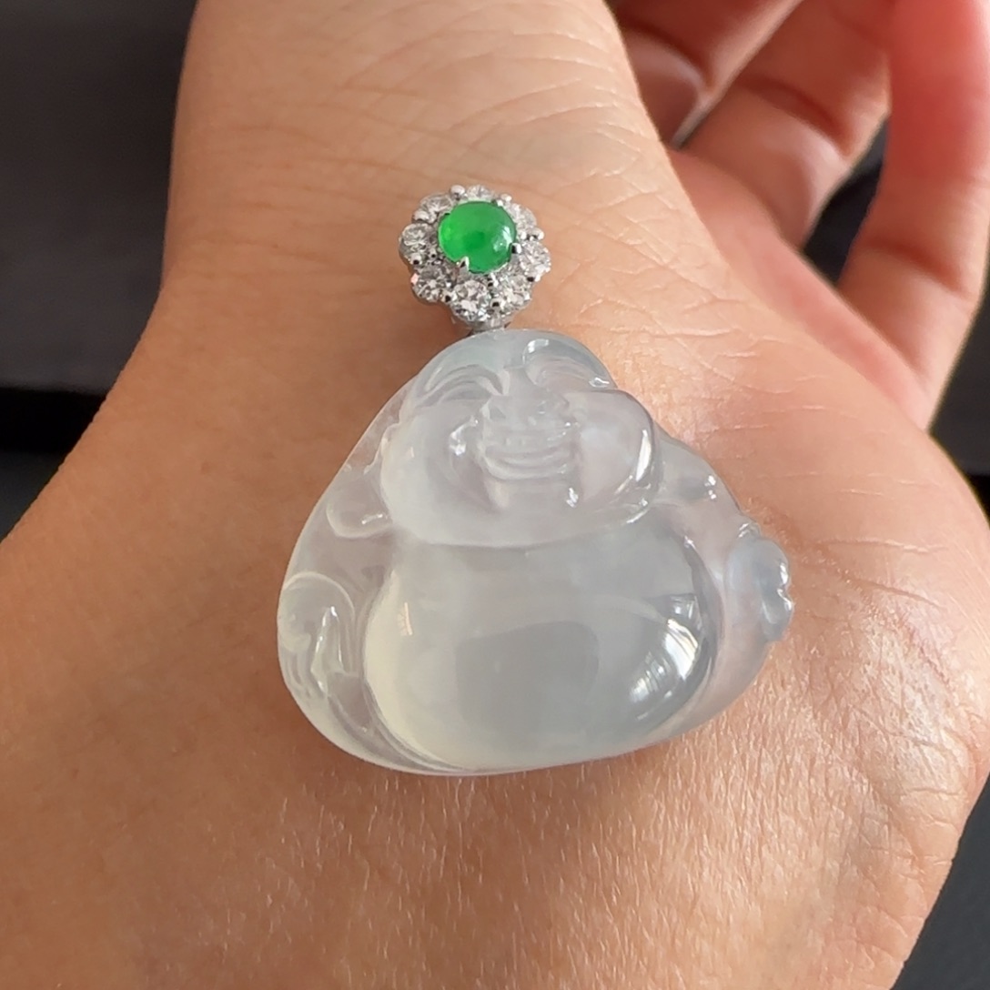 翡翠颈饰18K金镶嵌佛公