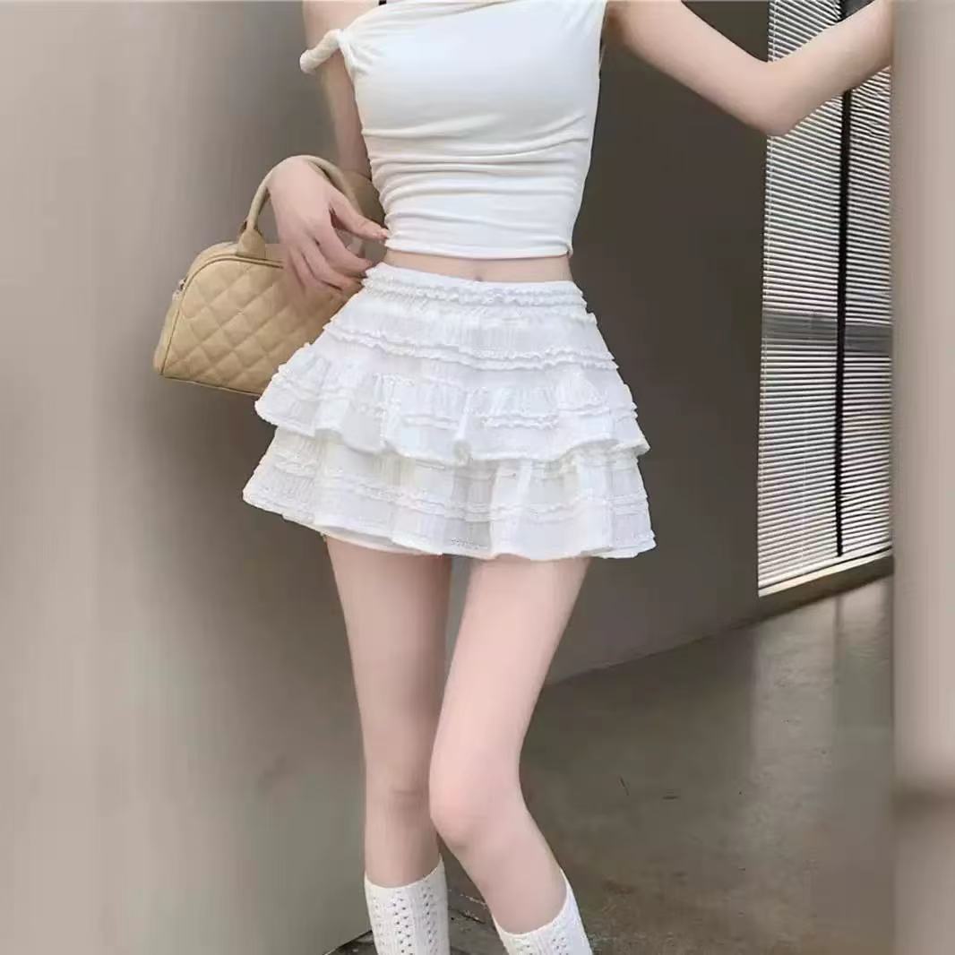 蕾丝短裙蛋糕裙半裙裙子高腰白色半身裙