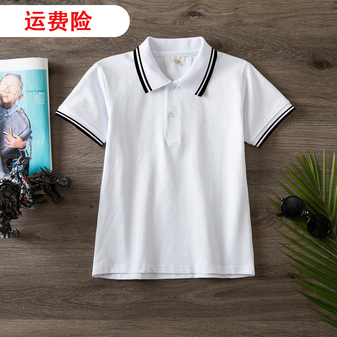 儿童校服短袖polo衫夏季t恤白色男女童初中小学生班服