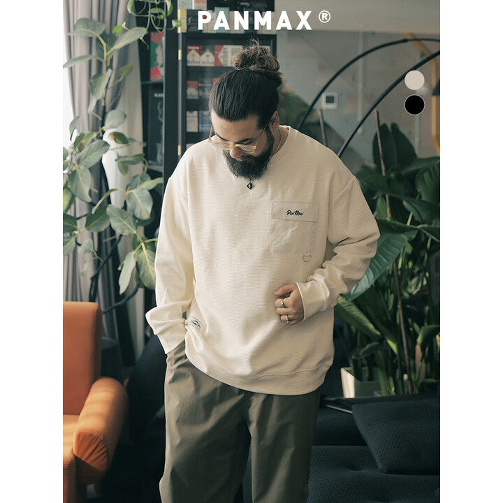 大码男装潮牌肌理感纯色潮酷工装加大休闲打底衫套头圆领卫衣 