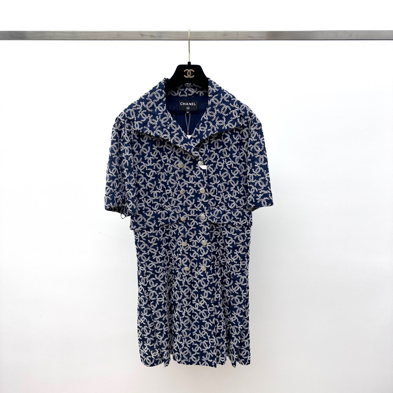 99新 Chanel/香奈儿 F38 刺绣logo双排扣连身裙