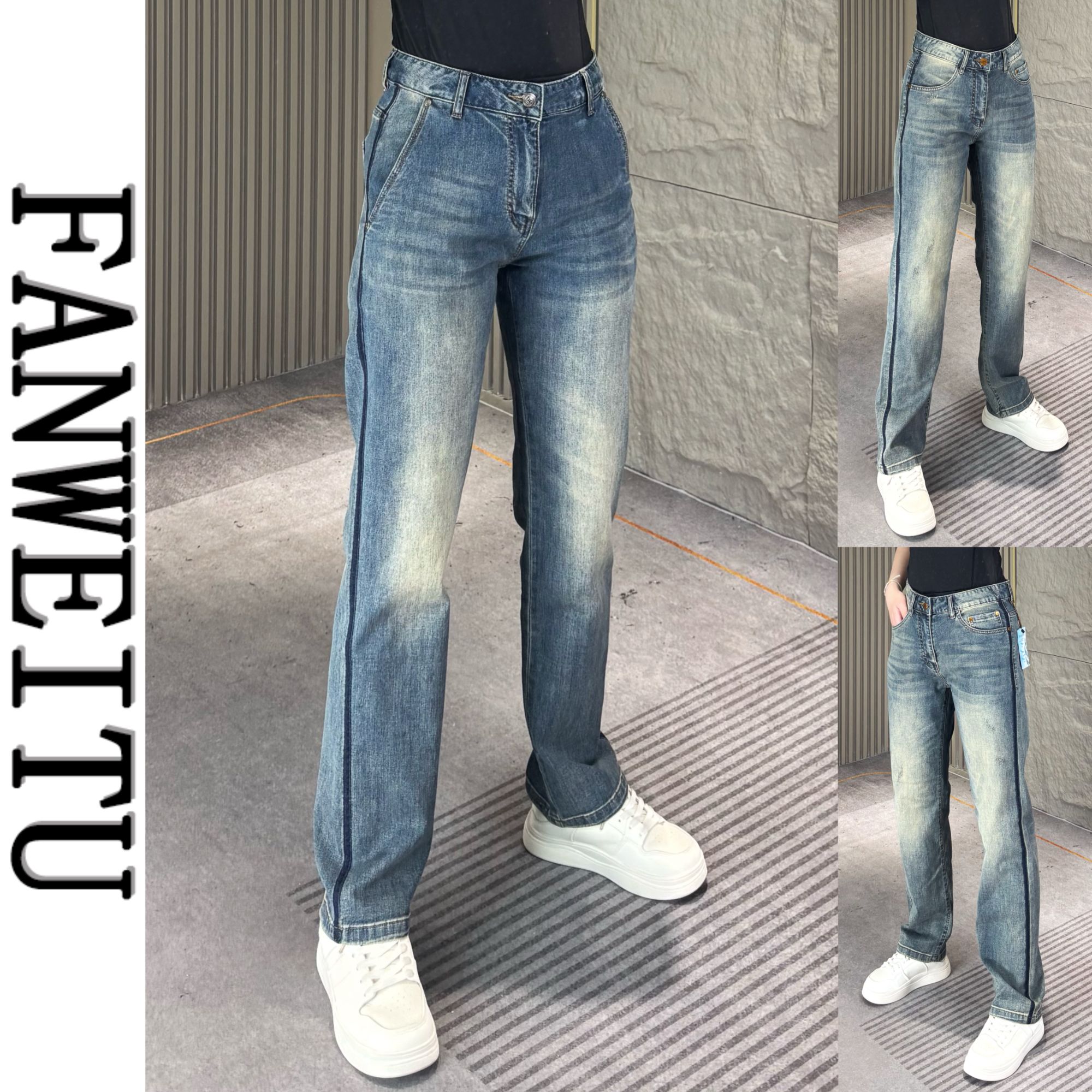 夏季新款高端男士薄款水洗棉直筒牛仔裤修身显瘦百搭时尚牛仔裤