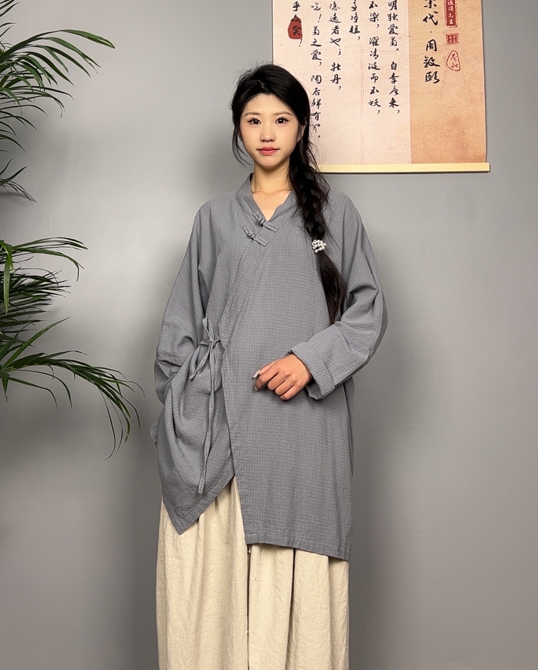 【赢麻原创】中国风禅意棉麻斜襟盘扣系绳复古茶服