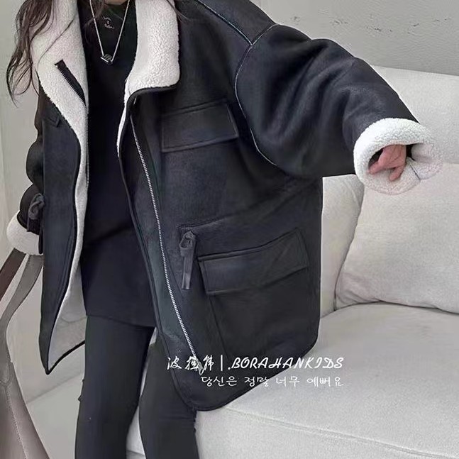 女童韩系皮毛一体加厚外套扣号链接