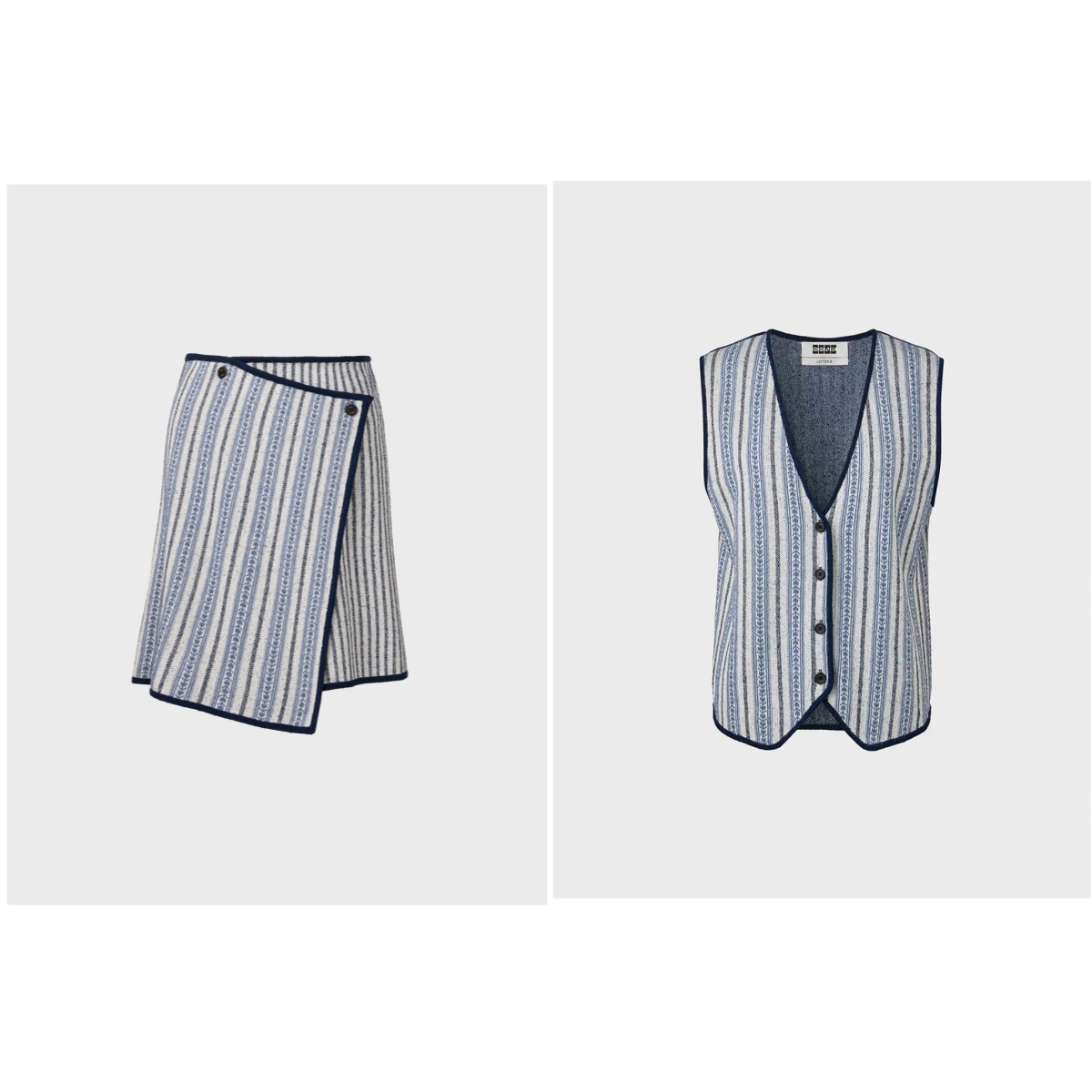 EENK  25秋季新品短款针织宽松马甲KV03/条纹半裙KS02