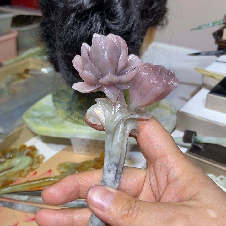 蛇纹石玉发饰未镶嵌䂖****罖