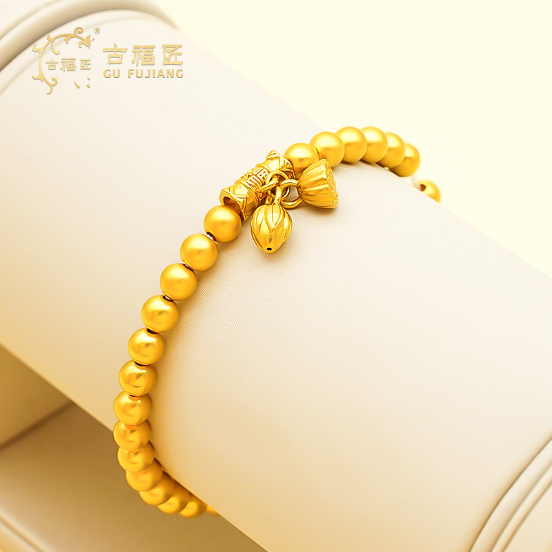古福匠黄金足金路路通两世欢手串珠卡4.7mm