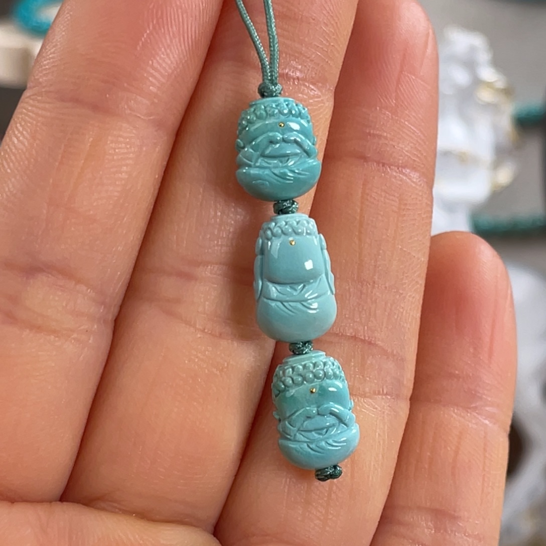 绿松石未镶嵌套链高瓷三不佛