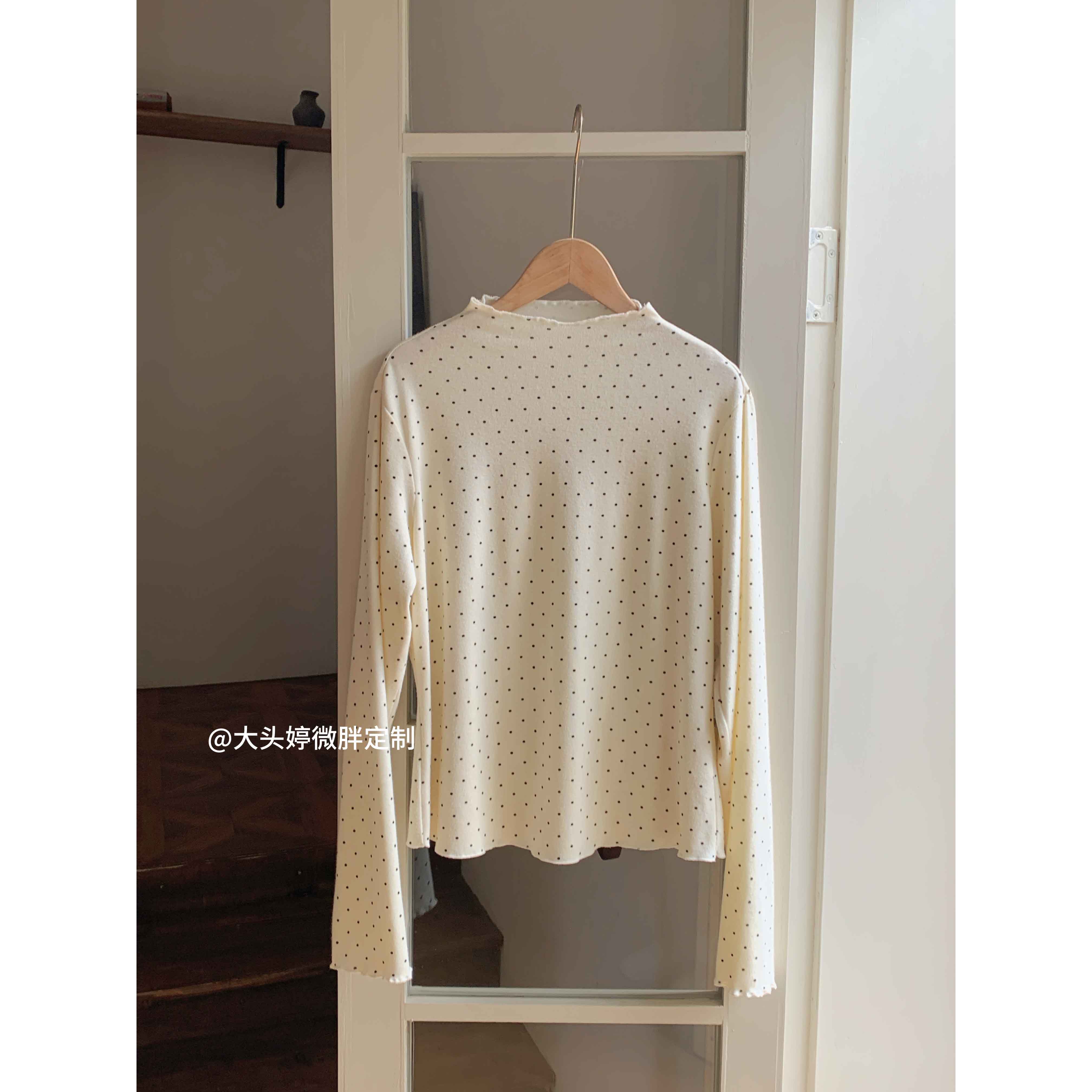 【软萌灰调~内搭】大头婷丫丫微胖波点木耳边半高领内搭上衣 ZX202