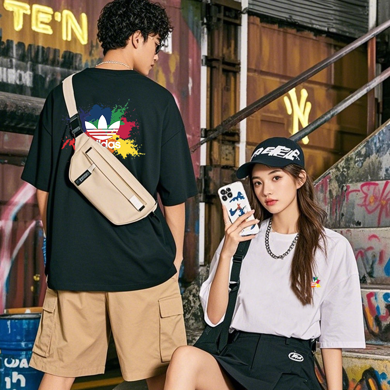 夏季新款男士情侣潮流宽松圆领轻奢休闲运动时尚百搭纯棉短袖T恤