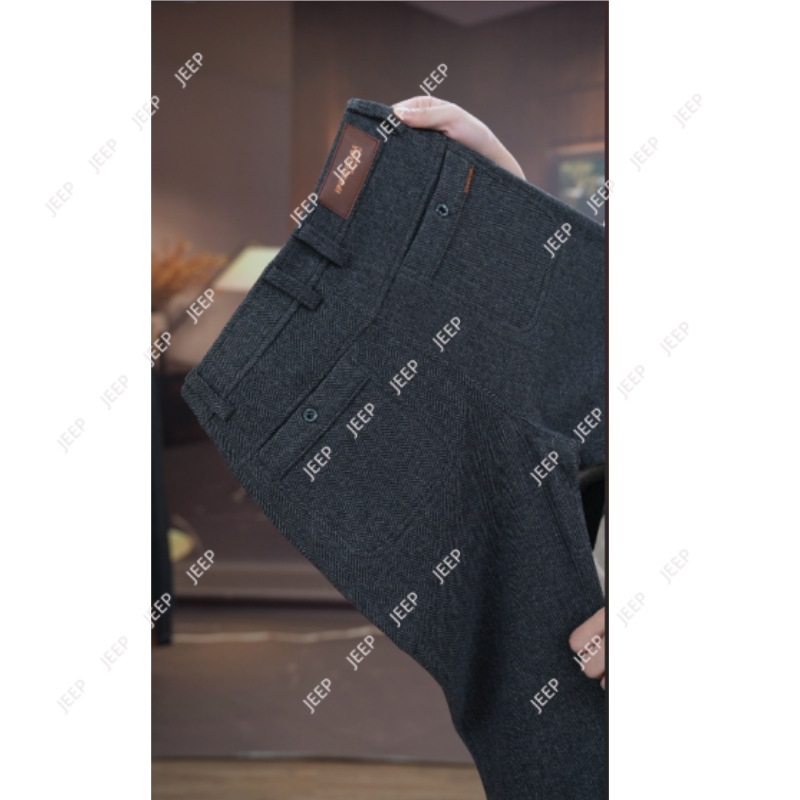 JEEPSPIRIT吉普秋冬厚款高端毛呢加厚保暖雪尼尔绒直筒裤8816