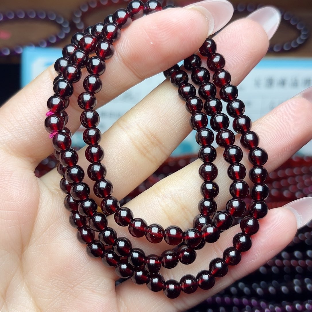 未镶嵌手链石榴石卡5酒红三圈9a高品