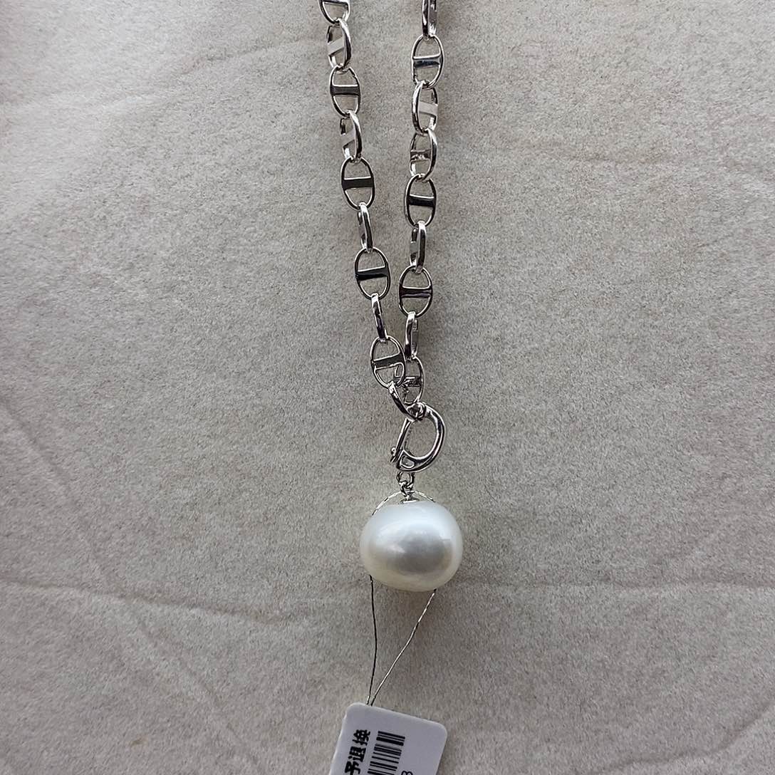 海水珍珠项链银S925镶嵌澳白巴洛克13-14m m