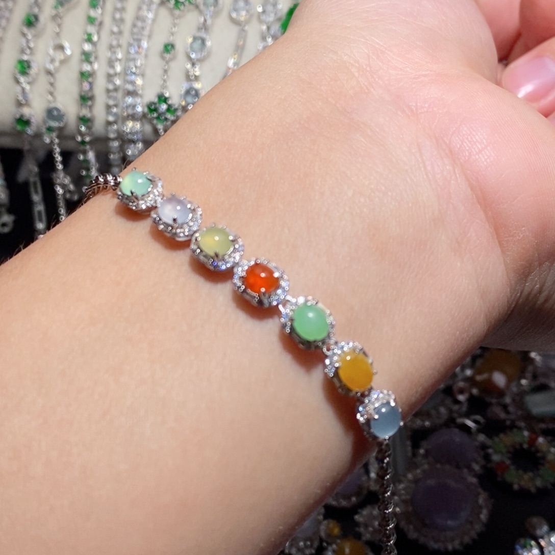 银S925镶嵌手链翡翠n j k