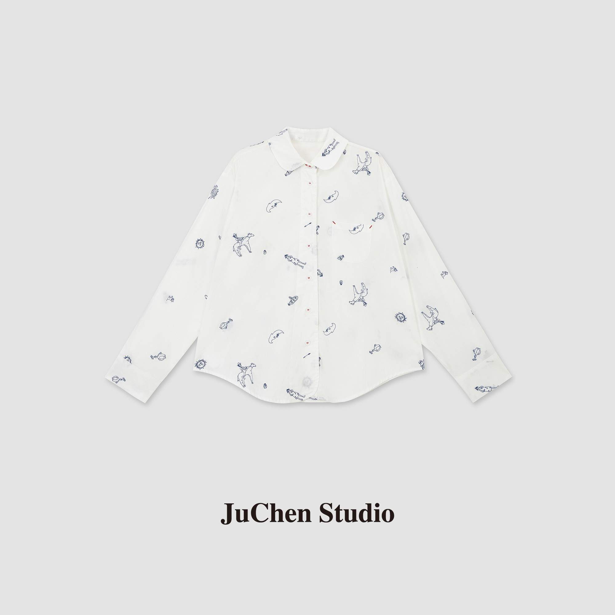 LIBOSHU“日月星”文艺减龄重工刺绣甜美娃娃领衬衫 SS104002-16