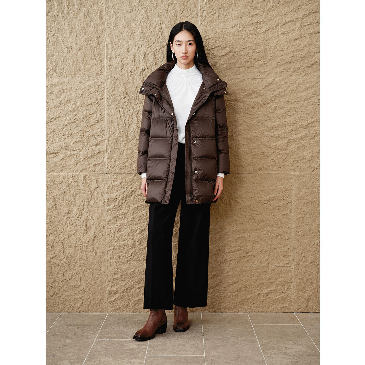 INSUN恩裳专选冬季美拉德宽松面包格鹅绒羽绒服9C64508530