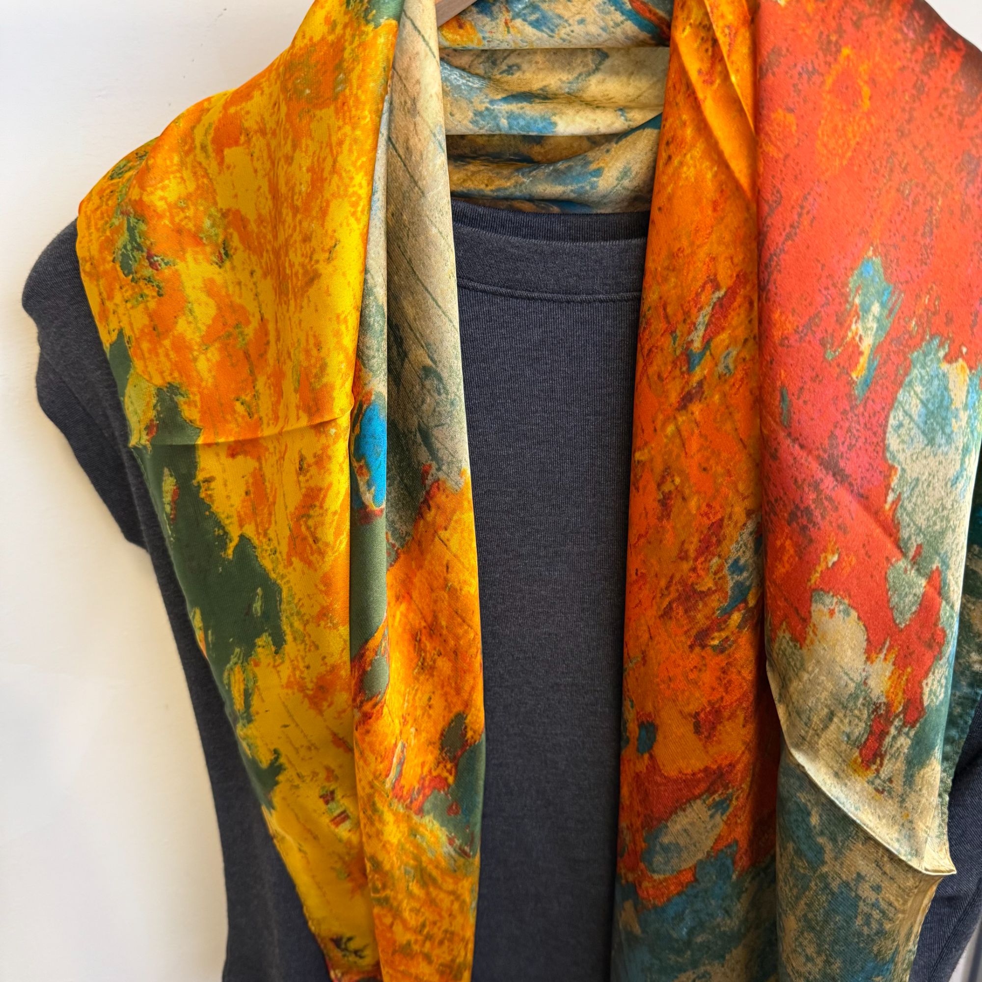 【秋意白桦林】90方巾秋冬油画款丝巾百搭洋气时尚披肩围巾