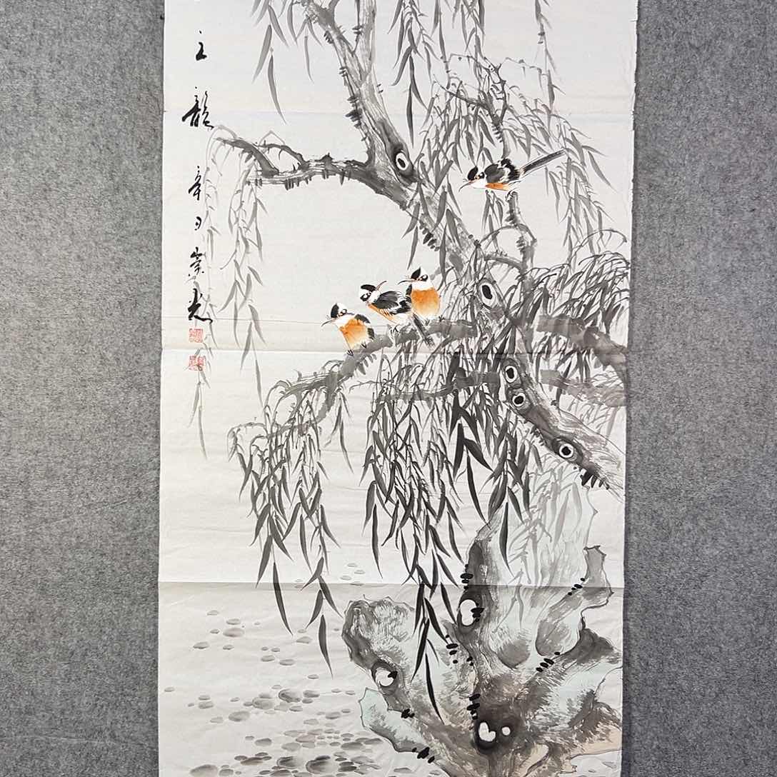 国画788 花鸟在树丛的顶端鸣叫叫声响
