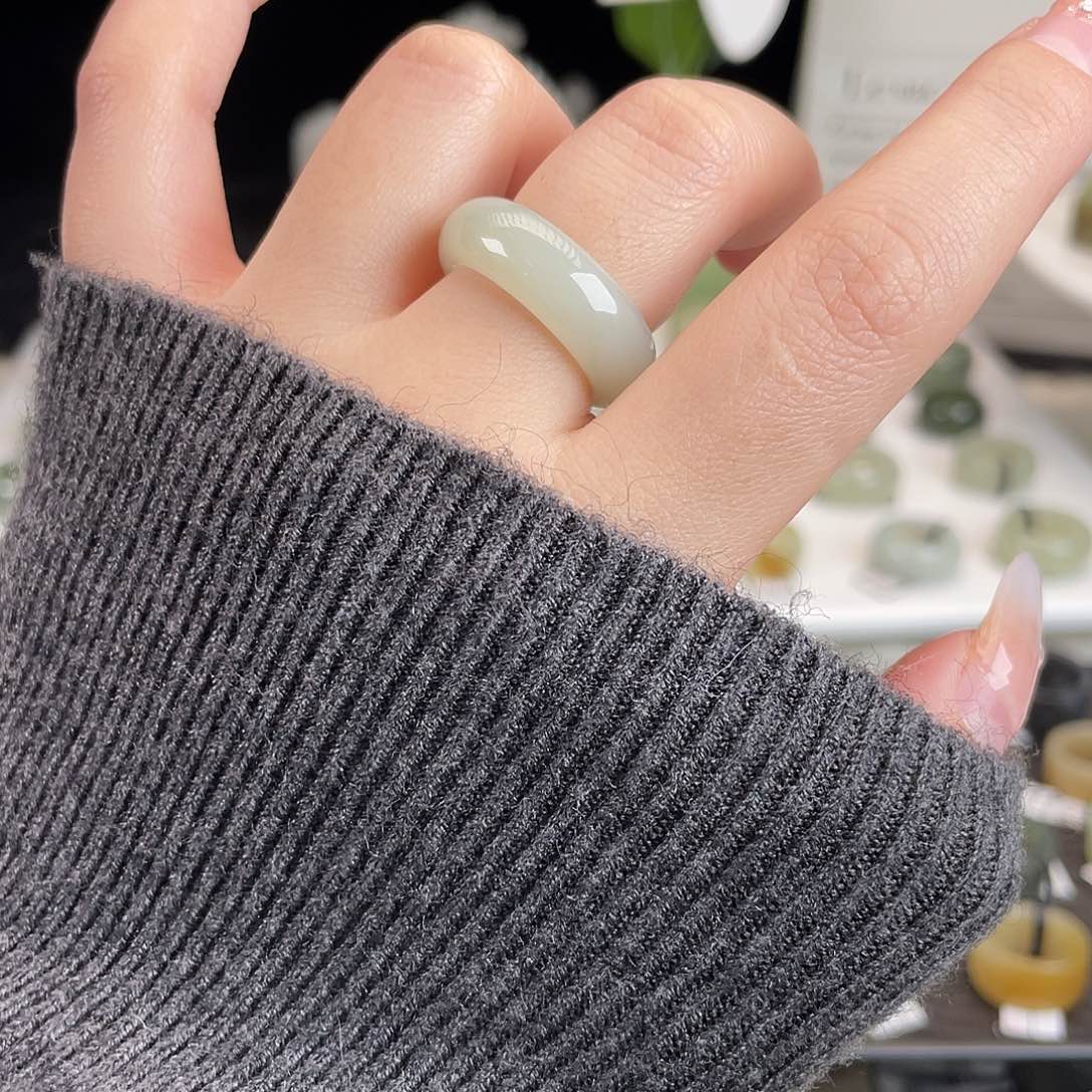 和田玉未镶嵌戒指h20冰白泥鳅背17.1不退换