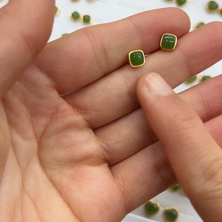 和田玉银S925镶嵌耳饰