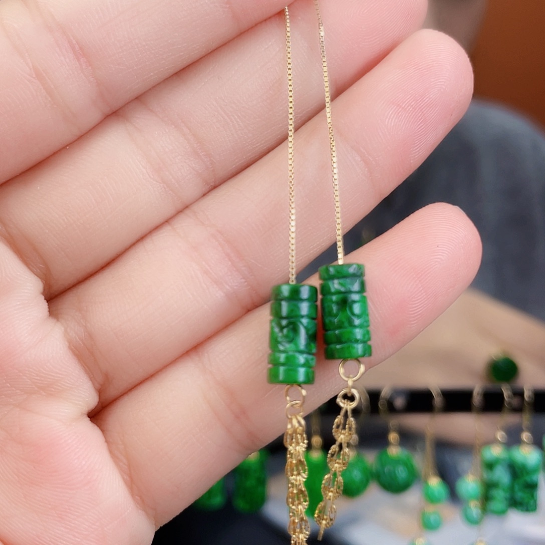 翡翠银S925镶嵌耳饰