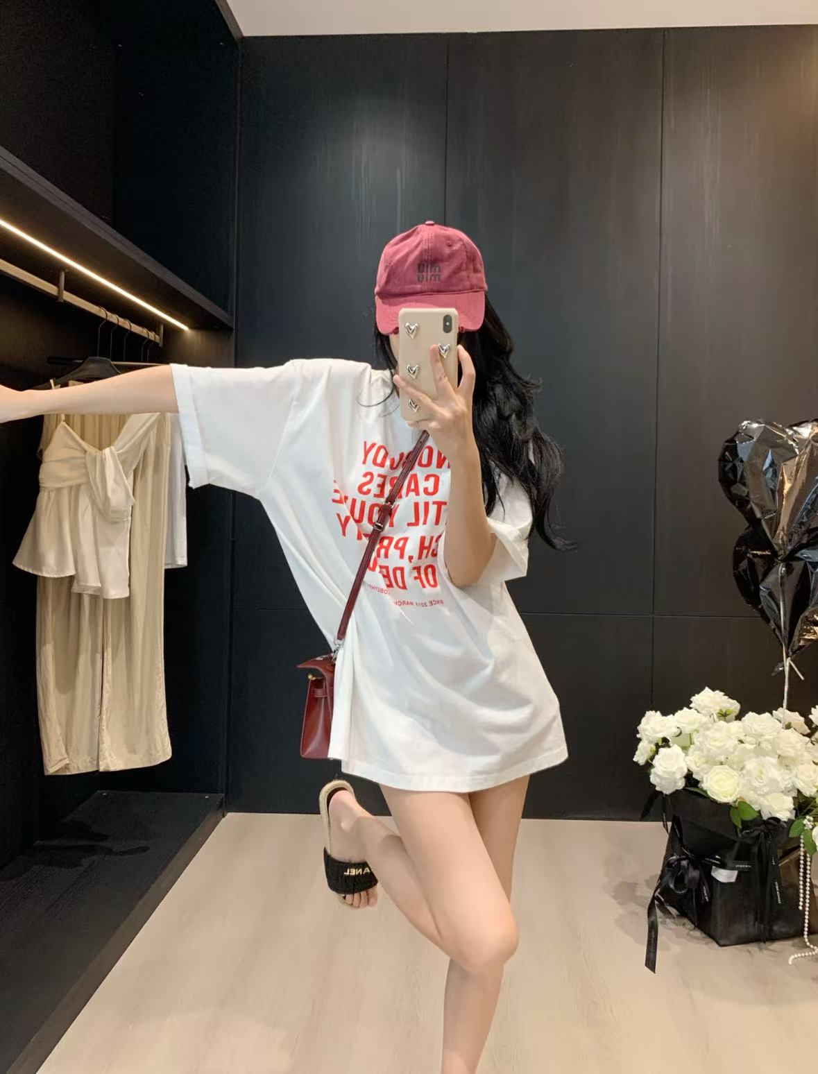 【胜华优选】可盐可甜字母印花小众圆领宽松T恤2293