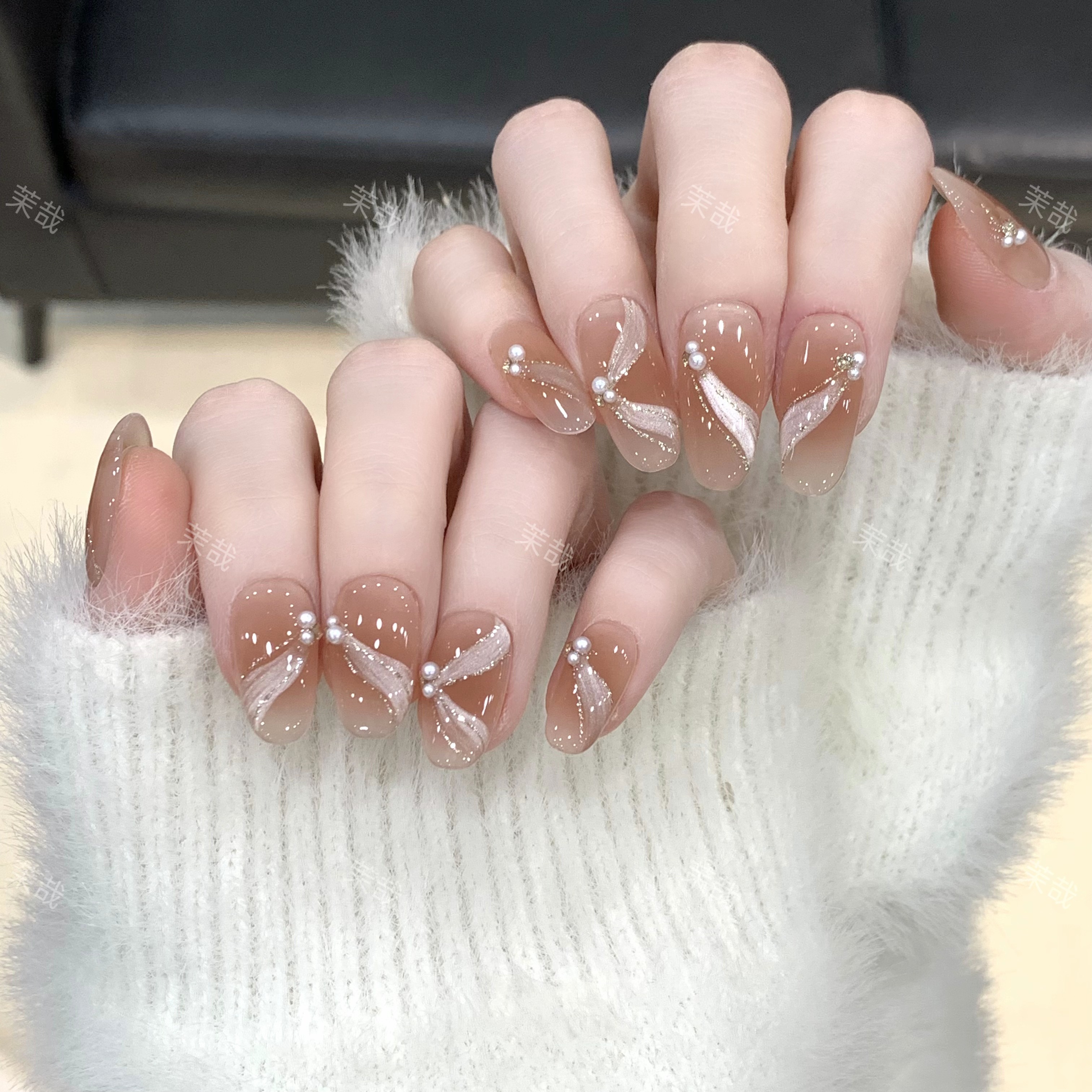 茉哉现货【银河缎带】纯手工定制美甲拆卸穿戴甲A4375