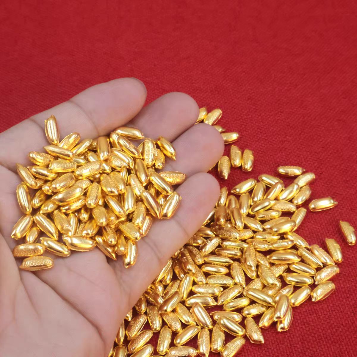 【618福利】精致9999实心大米打手镯项链10粒以上送小金碗约1g