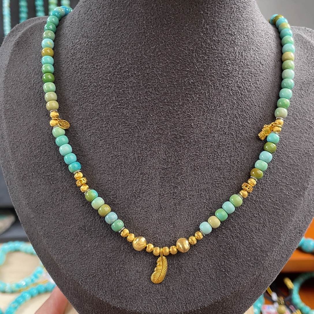 绿松石18K金镶嵌配饰卡4mm18K金项链