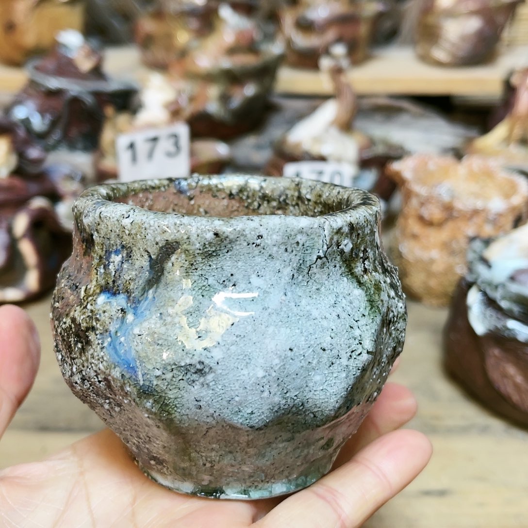 瓷片柴烧粗陶手捏杯粘底