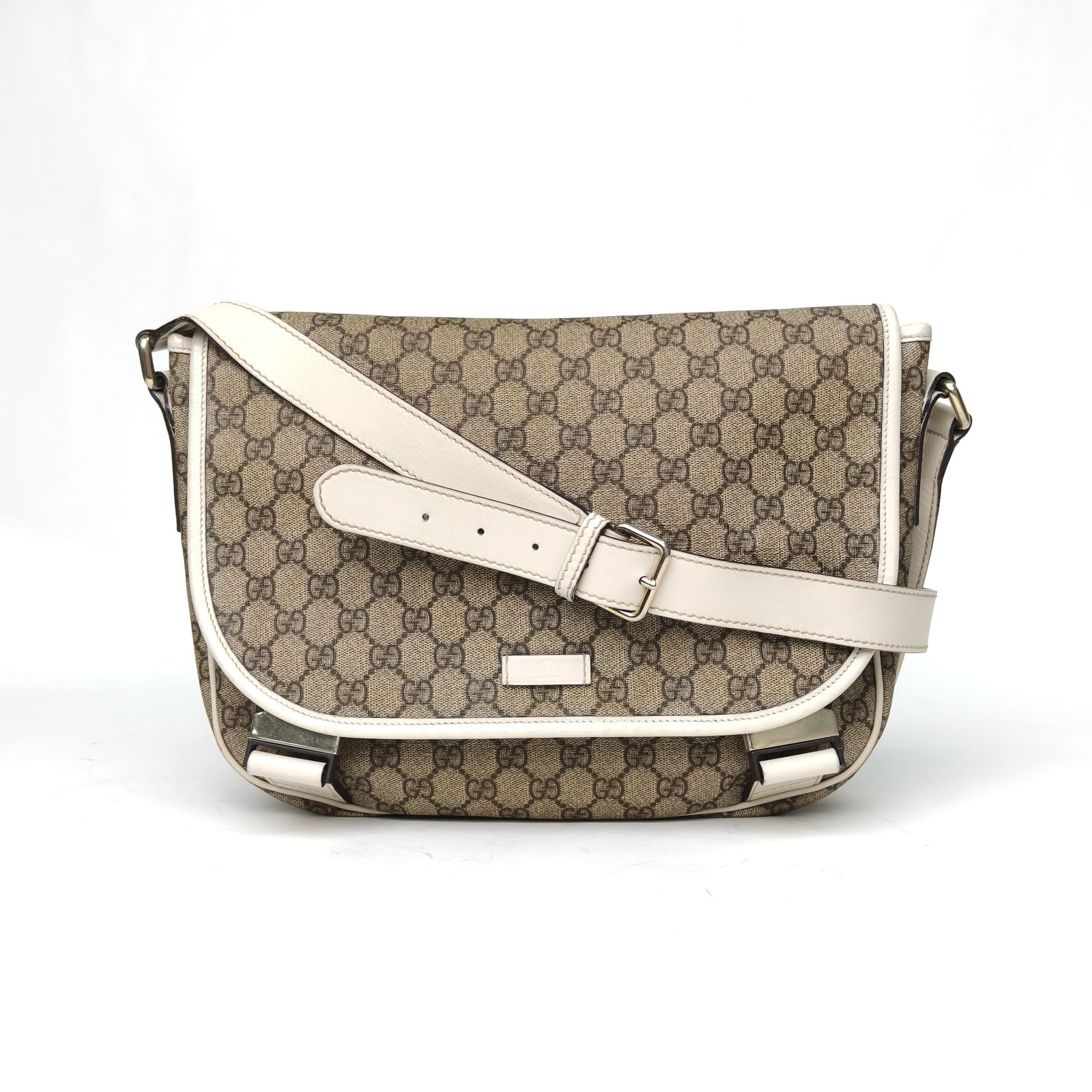 95新 GUCCI/古驰 【攀攀】乌木色 PVC 浅金扣 邮差 单肩包