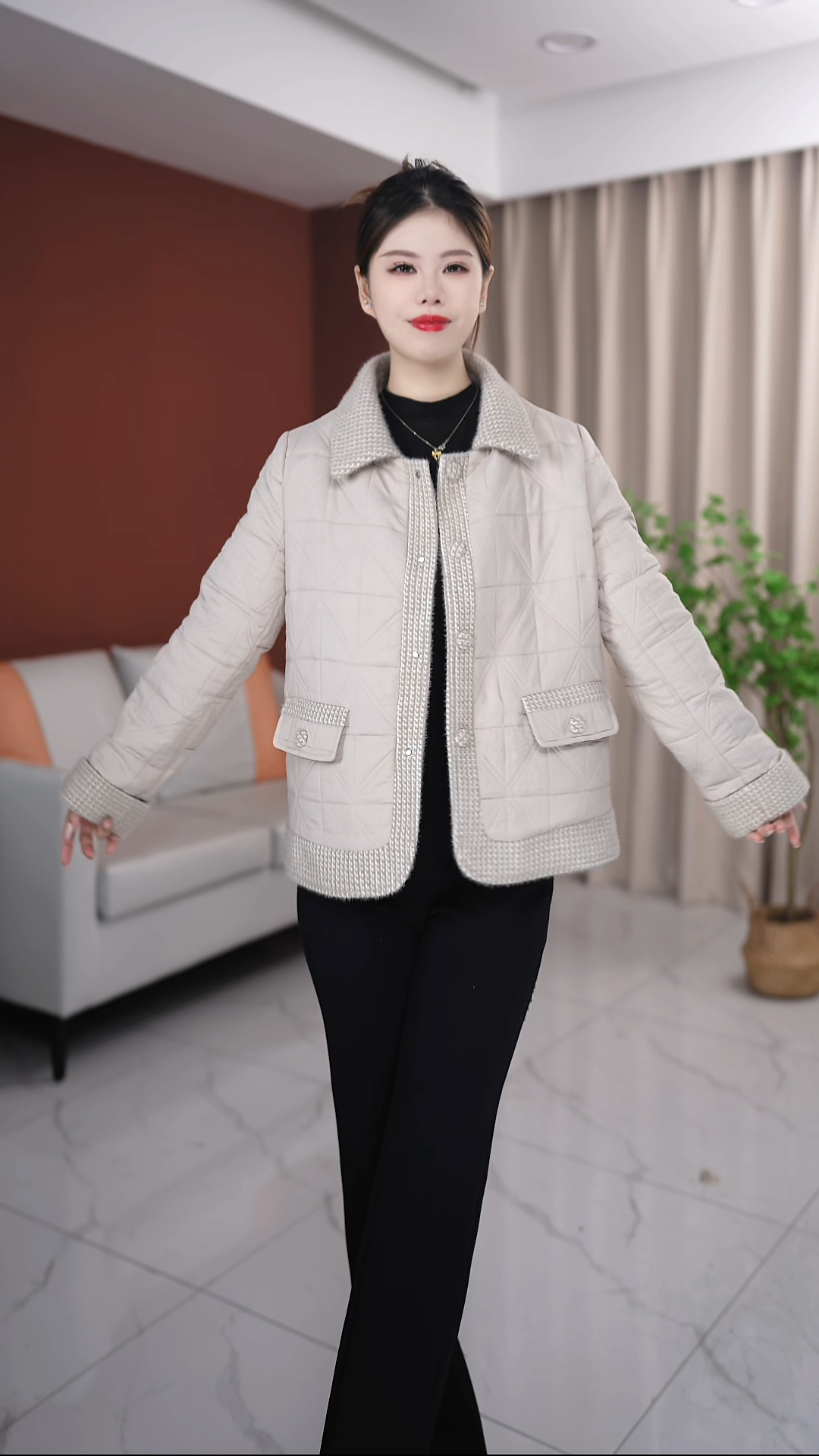 605休闲保暖外套洋气大女士时尚大码短装外套